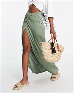 Трикотажная юбка макси цвета хаки с запахом Asos design