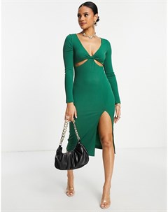Зеленое платье миди с вырезами Parallel lines
