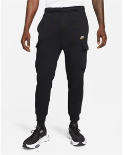 Черные джоггеры карго с манжетами и металлизированным логотипом Club Nike