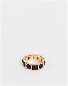 Золотистое кольцо с черными камнями Asos design