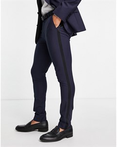Темно синие зауженные брюки под смокинг Asos design