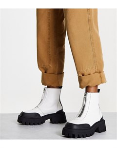 Белые ботинки с квадратным носком и молнией спереди для широкой стопы Autumn Asos design