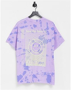 Фиолетовая футболка в стиле oversized с эффектом тай дай и принтом Save the Rave спереди и сзади Topman