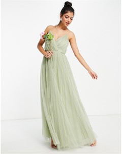 Шалфейно зеленое плиссированное платье подружки невесты макси из тюля на бретельках Asos design