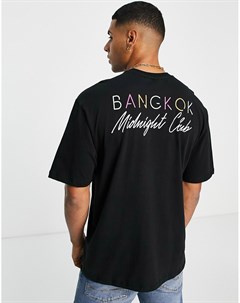 Черная oversized футболка с принтом Midnight Club на спине Only & sons
