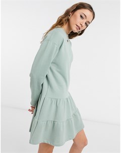 Мятно зеленое платье свитшот мини с многоуровневой юбкой New look