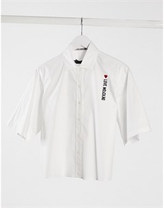 Белая укороченная рубашка в классическом стиле с логотипом сбоку Love moschino
