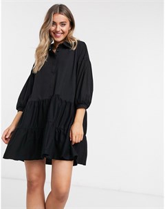 Черное многоярусное платье рубашка мини Asos design