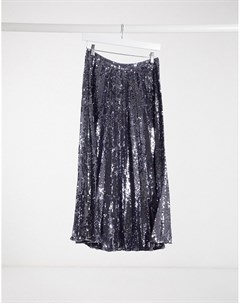 Плиссированная юбка миди с отделкой пайетками металлического цвета Asos design