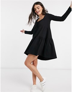 Черное ярусное свободное платье с квадратным вырезом Asos design