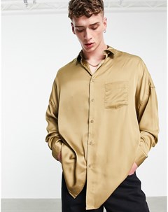 Атласная oversized рубашка цвета бронзы Asos design
