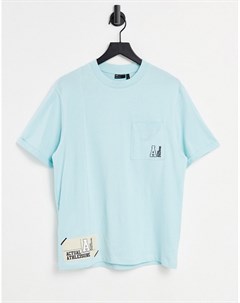 Голубая футболка со вставками нагрудным карманом с логотипом и нашивками из ткани ASOS Actual Asos design