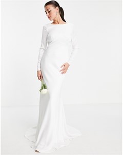 Атласное свадебное платье с длинными рукавами и декоративными швами Camilla Asos edition