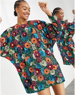 Платье мини с цветочными украшениями и пышными рукавами Asos edition