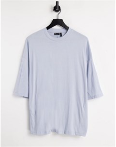 Голубая свободная футболка со вставками в рубчик и асимметричным подолом Asos design
