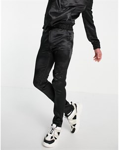 Зауженные строгие брюки из атласа черного цвета со шнурком на поясе от комплекта Asos design