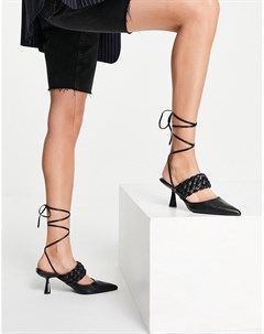 Черные туфли на среднем каблуке с завязкой вокруг щиколотки и плетеной отделкой Shani Asos design