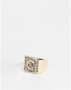 Глянцевое золотистое кольцо печатка с буквой С Asos design