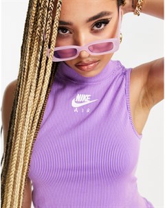 Фиолетовая майка топ в рубчик с высоким воротником Air Nike