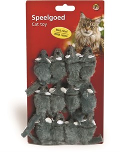 Набор игрушек Мышь погремушка меховая для кошек 5см 12 шт серый Beeztees