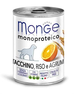 Консервы Dog Monoprotein Fruits паштет с рисом для собак 400 г 400 г Индейка с рисом и цитрусовыми Monge