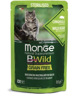 Паучи Cat BWild Grain Free Adult из мяса дикого кабана с овощами для стерилизованных кошек 85 г Дики Monge