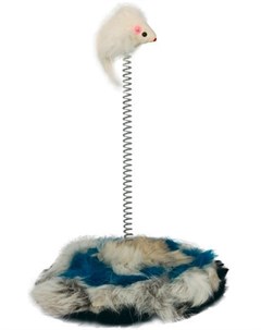 Игрушка SH10 Мышь меховая на пружине на мягкой подставке для кошек 13 х 23 см Случайный цвет Триол