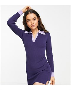 Темно синее трикотажное платье мини с контрастным воротником ASOS DESIGN Petite Asos petite