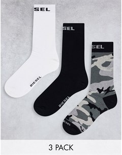 Набор из 3 пар носков черного белого цвета и с камуфляжным принтом Diesel