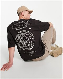 Коричневая oversized футболка с мистическим принтом на спине Asos design