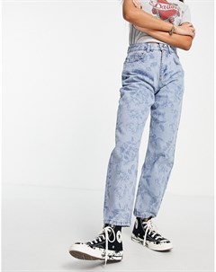 Голубые выбеленные джинсы с цветочным принтом в винтажном стиле Miss selfridge