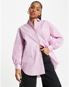Розовая хлопковая oversized рубашка в полоску Miss selfridge