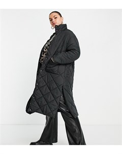 Удлиненное дутое пальто черного цвета с воротником стойкой и стеганой ромбовидной отделкой Violet Ro Violet romance curve