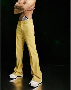 Желтые строгие расклешенные брюки из материала с добавлением шерсти в мелкую ломаную клетку Asos design