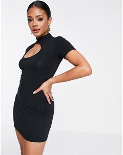 Черное платье мини с короткими рукавами и большим вырезом каплей Asos design