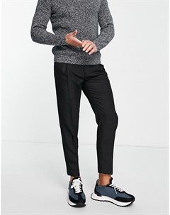 Черные суженные книзу брюки из саржи Topman