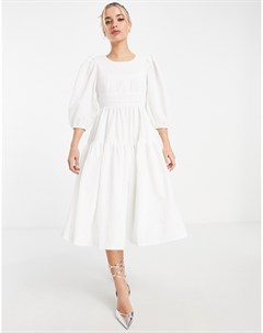 Белое платье трапеция миди с отделкой на лифе x Lorna Luxe In the style