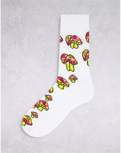 Белые спортивные носки с принтом грибов со смайликами Asos design