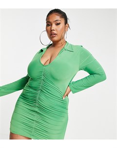 Зеленое платье с глубоким вырезом и воротником Public desire curve