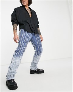 Голубые прямые джинсы с выцветшим эффектом и необработанными вставками Jaded london