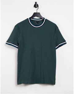 Зеленая футболка классического кроя с вафельной текстурой и окантовкой Asos design