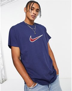 Темно синяя плотная футболка с логотипом галочкой Retro Nike