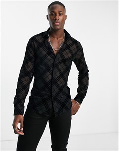 Черная рубашка из сетки с флокированным узором в виде ромбов Hsu Twisted tailor