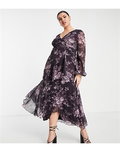 Платье миди на запахе с двухслойной юбкой и винтажным цветочным принтом ASOS DESIGN Curve Asos curve