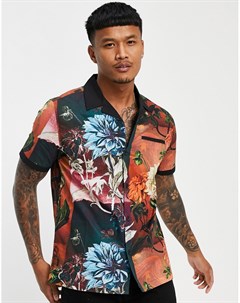 Разноцветная рубашка с цветочным принтом и контрастным воротником Topman
