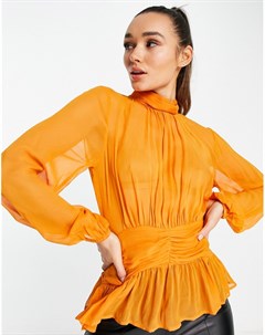 Оранжевая полупрозрачная блузка с драпировкой Asos design