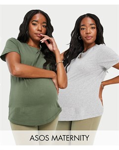 Набор из 2 футболок с круглым вырезом из смесового органического хлопка серого цвета и цвета хаки AS Asos maternity