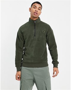 Темно зеленая флисовая куртка в стиле oversized с молнией длиной 1 4 Core Jack & jones