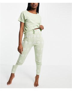 Шалфейно зеленый длинный пижамный комплект с узором фэйр айл Alice Brave soul