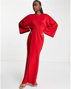 Красное платье макси с перекрученным дизайном спереди и расклешенными рукавами Asos design